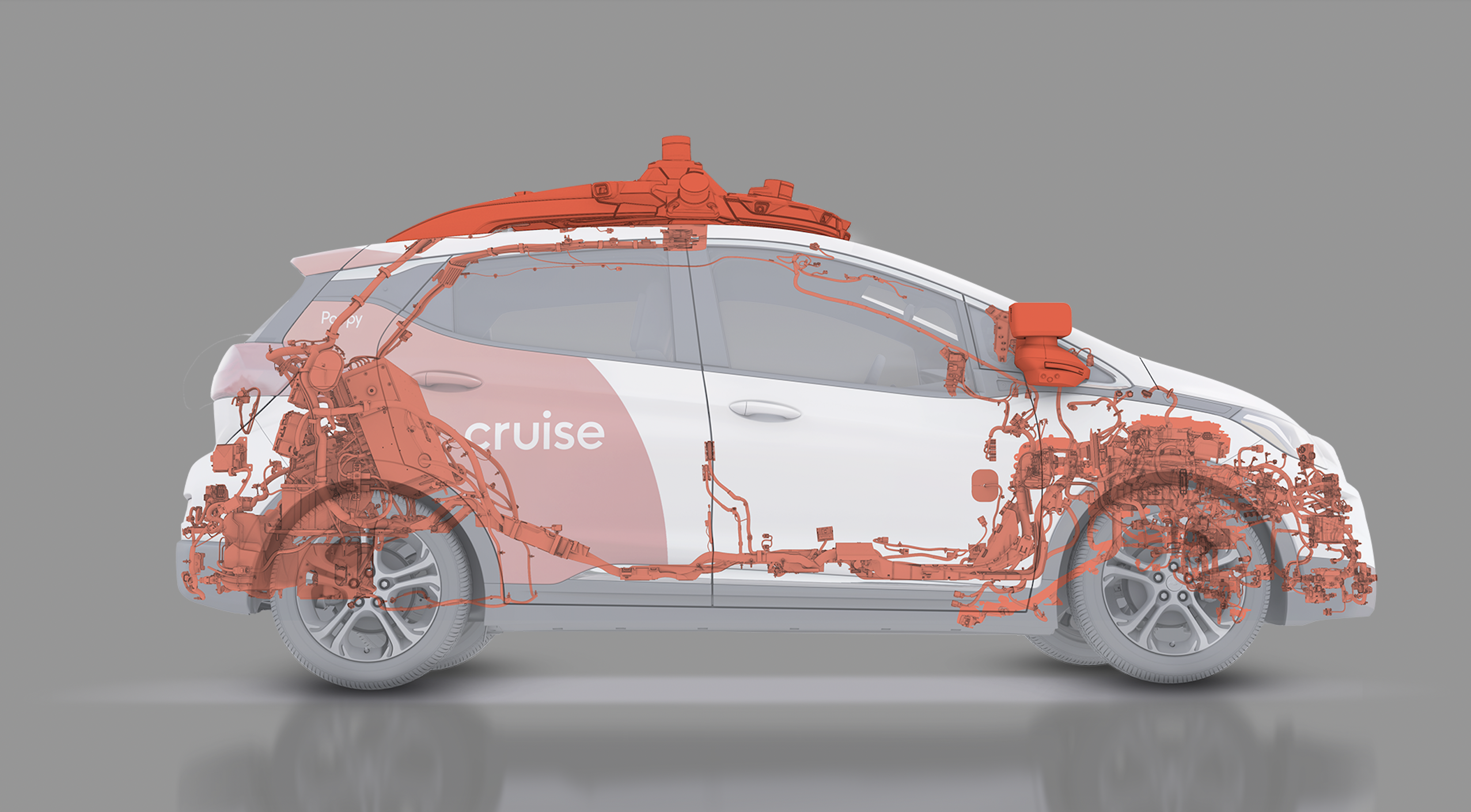 Cruise's main vehicle based on the modified GM Chevrolet Bolt, with lidar as the core hardware of its driverless technology