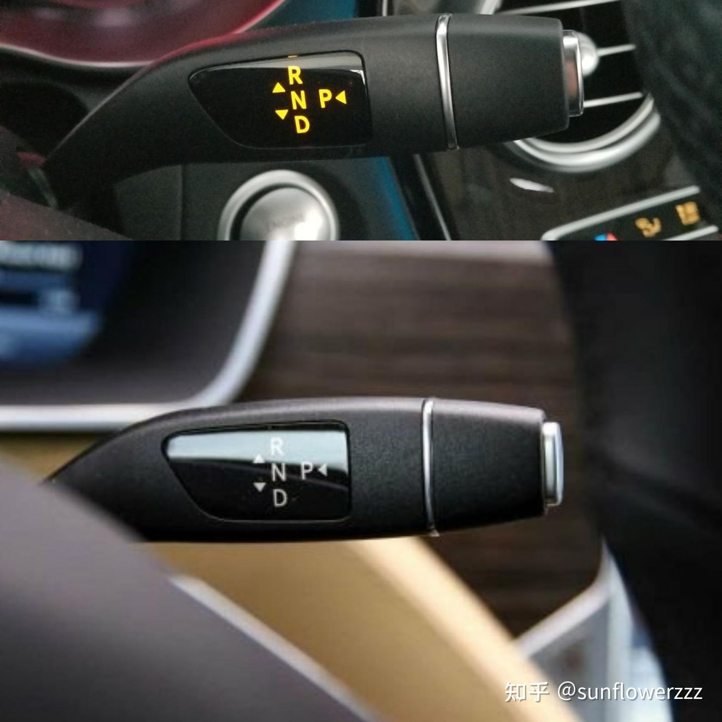 Comparison of Model X gear shift lever and C-Class gear shift lever uploaded by Reddit users