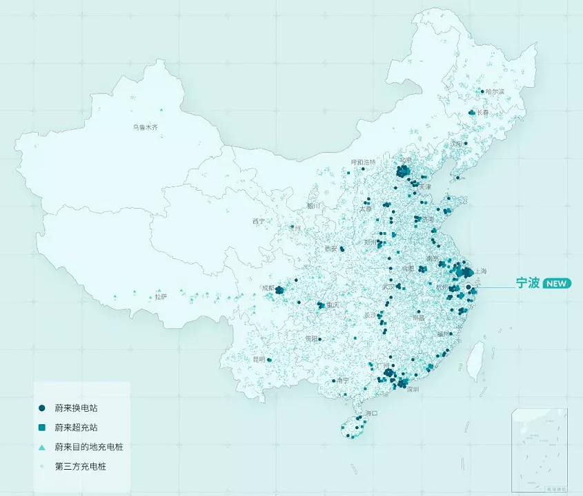 NIO charging and battery swap stations (as of March 28, 2021)