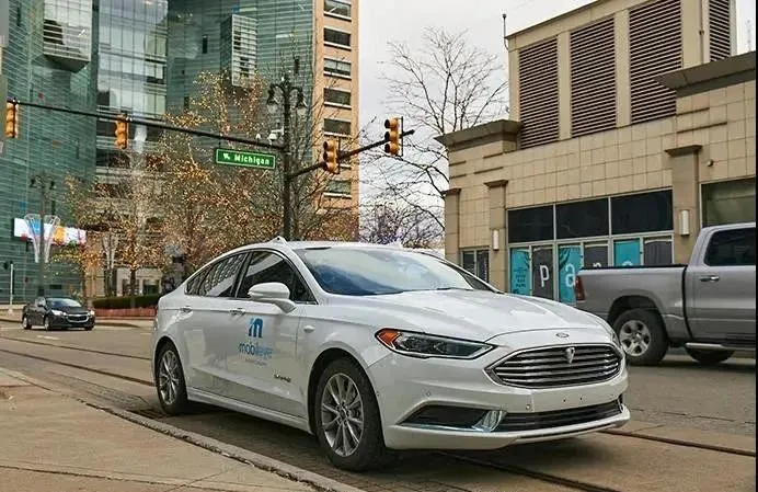 Autonomous driving car from Mobileye driving on the streets of Detroit