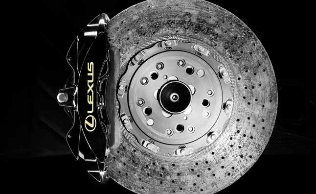 Lexus LFA's carbon-ceramic brake discs and 6-piston monobloc caliper