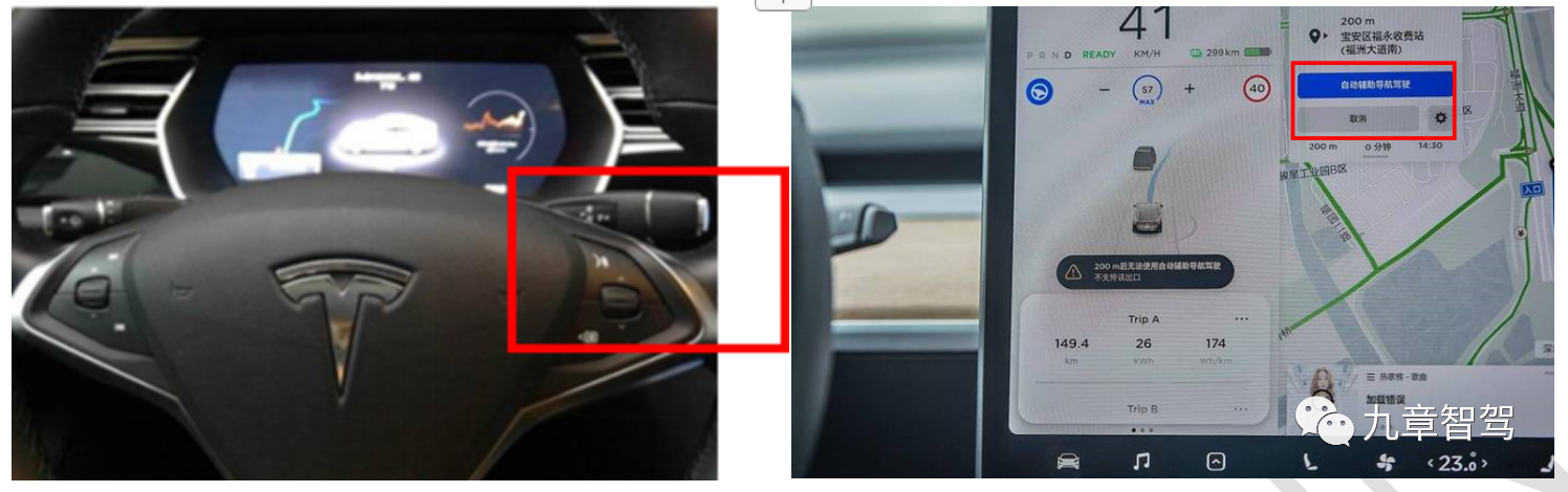 Figure 8: NOA switch of Model 3
(Image source: http://www.cheyun.com/content/12655, https://www.d1ev.com/carnews/pingce/93854