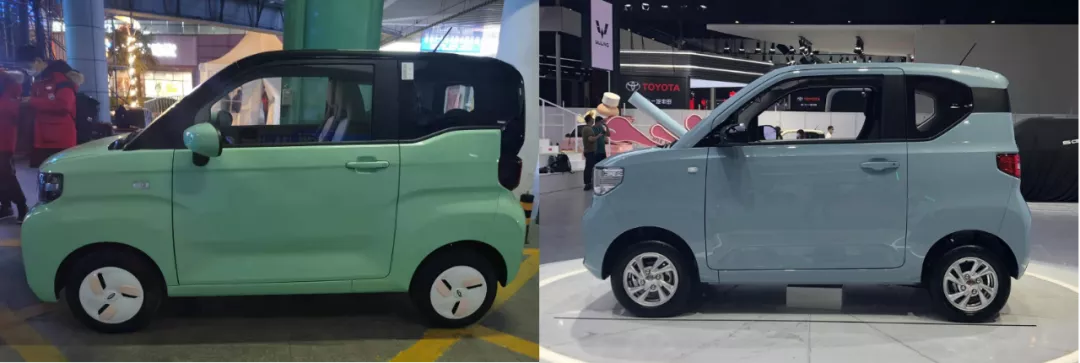 Chery QQ Ice Cream on the left and Wuling Hongguang MINI EV on the right