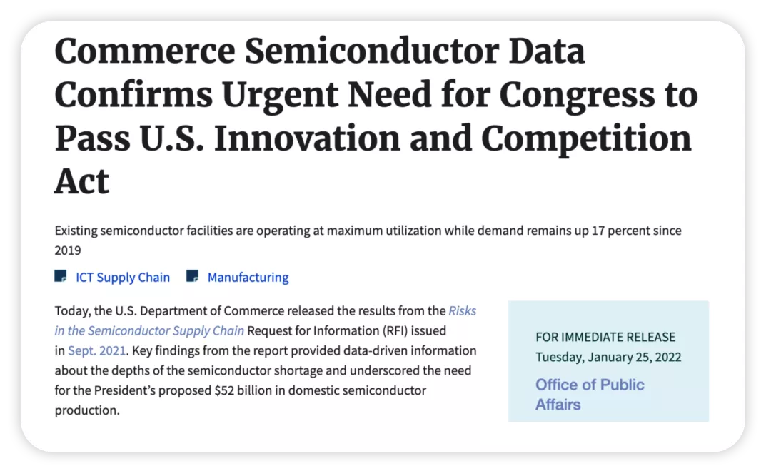 ▲Figure 1. The United States Department of Commerce's semiconductor investigation essentially supports the domestic semiconductor competition law