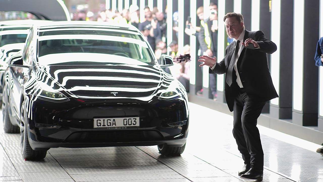 Elon Musk Dancing with a Drone Inside the Berlin Factory