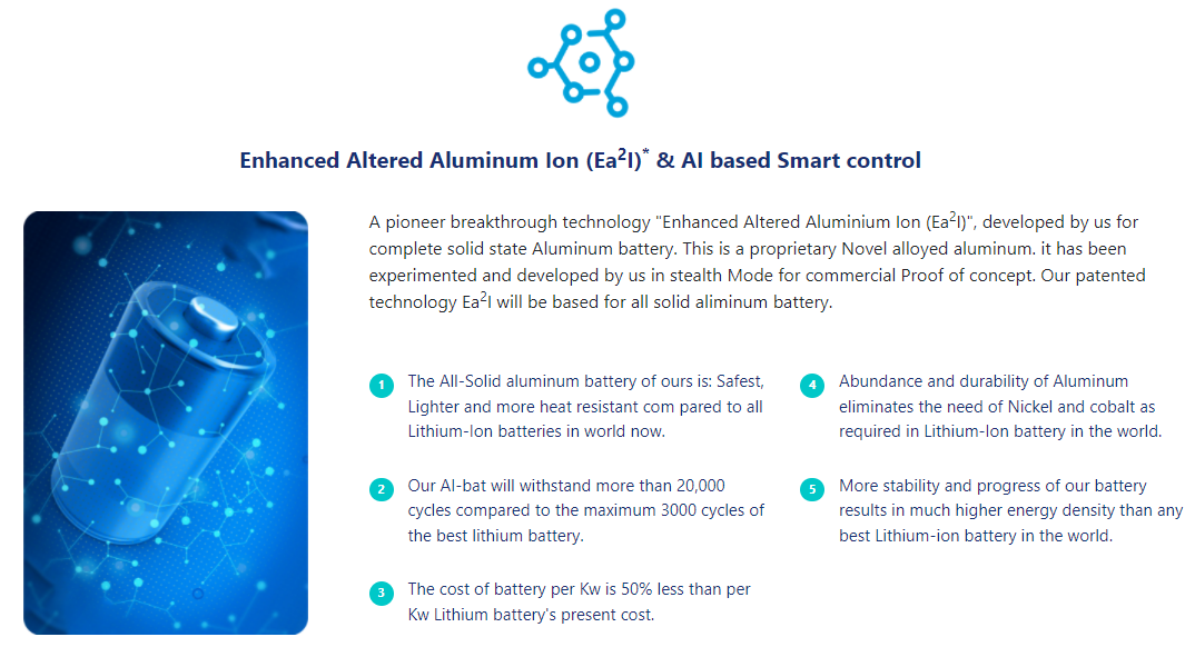 图注：Parameters of Saturnose's enhanced aluminum-ion battery pack.