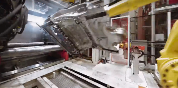 Model Y rear floor just out of the integrated casting machine