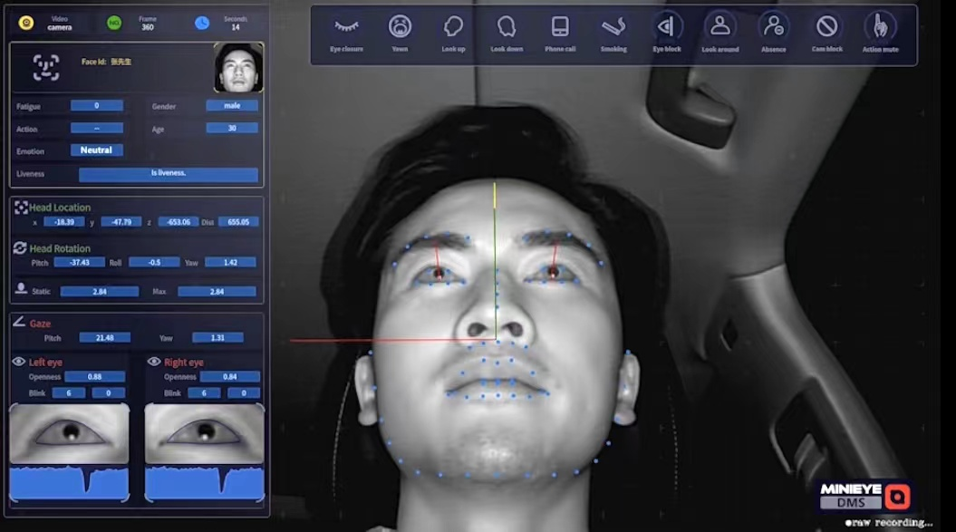 DMS driver fatigue monitoring screen