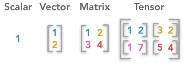 Concepts of scalar, vector, matrix, and tensor