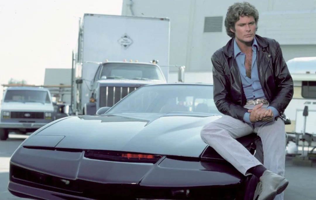 Two protagonists from "Knight Rider," Michael Knight and K.I.T.T.