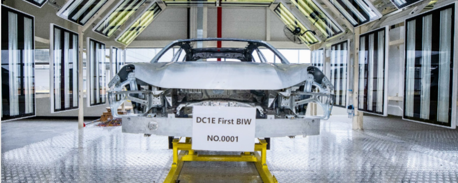The first white body of the Lynk & Co ZERO Concept production car rolls off the assembly line.