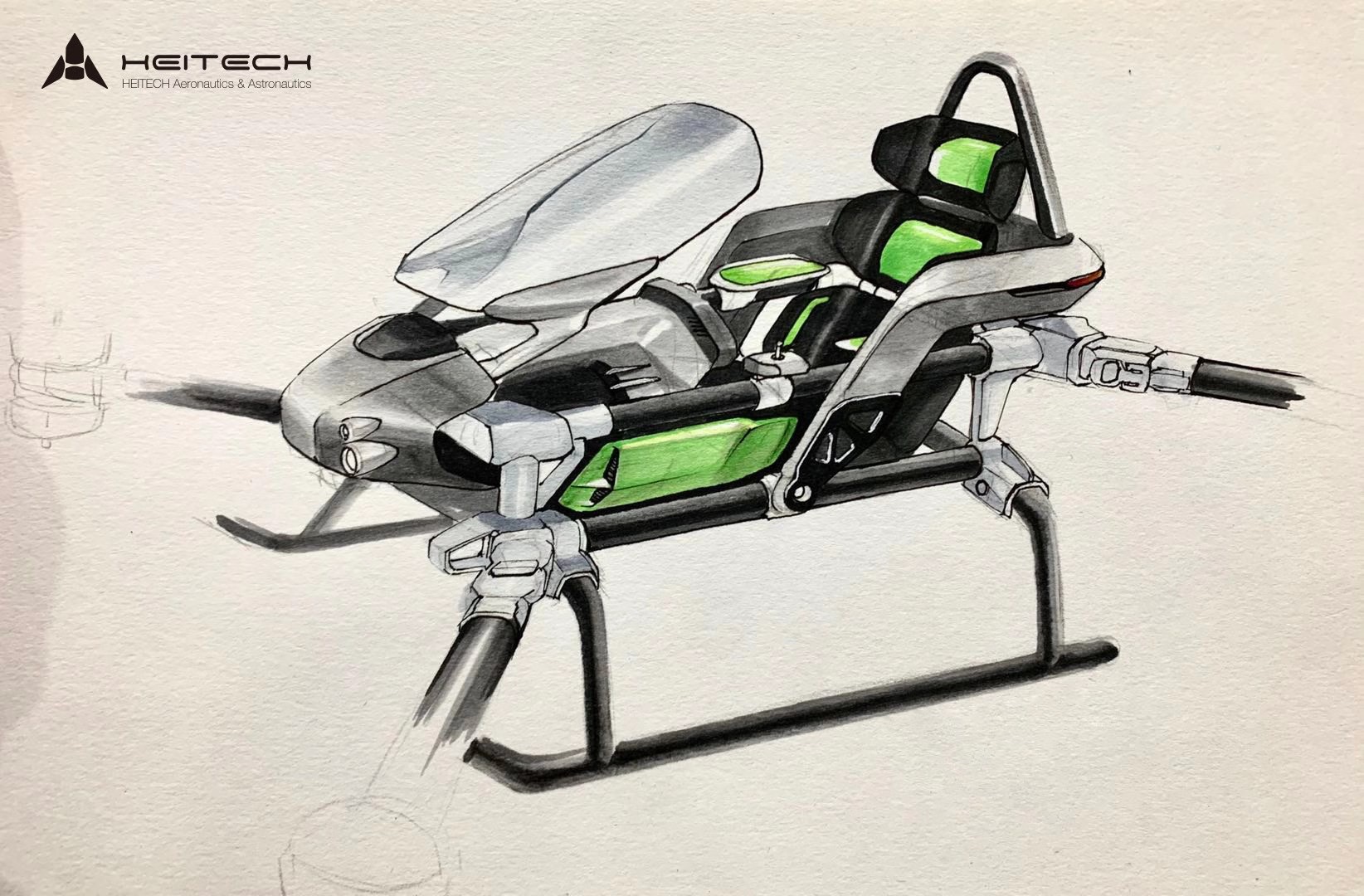 He Xiaopeng reveals the design sketches of Xiaopeng Huitian Flying Car.