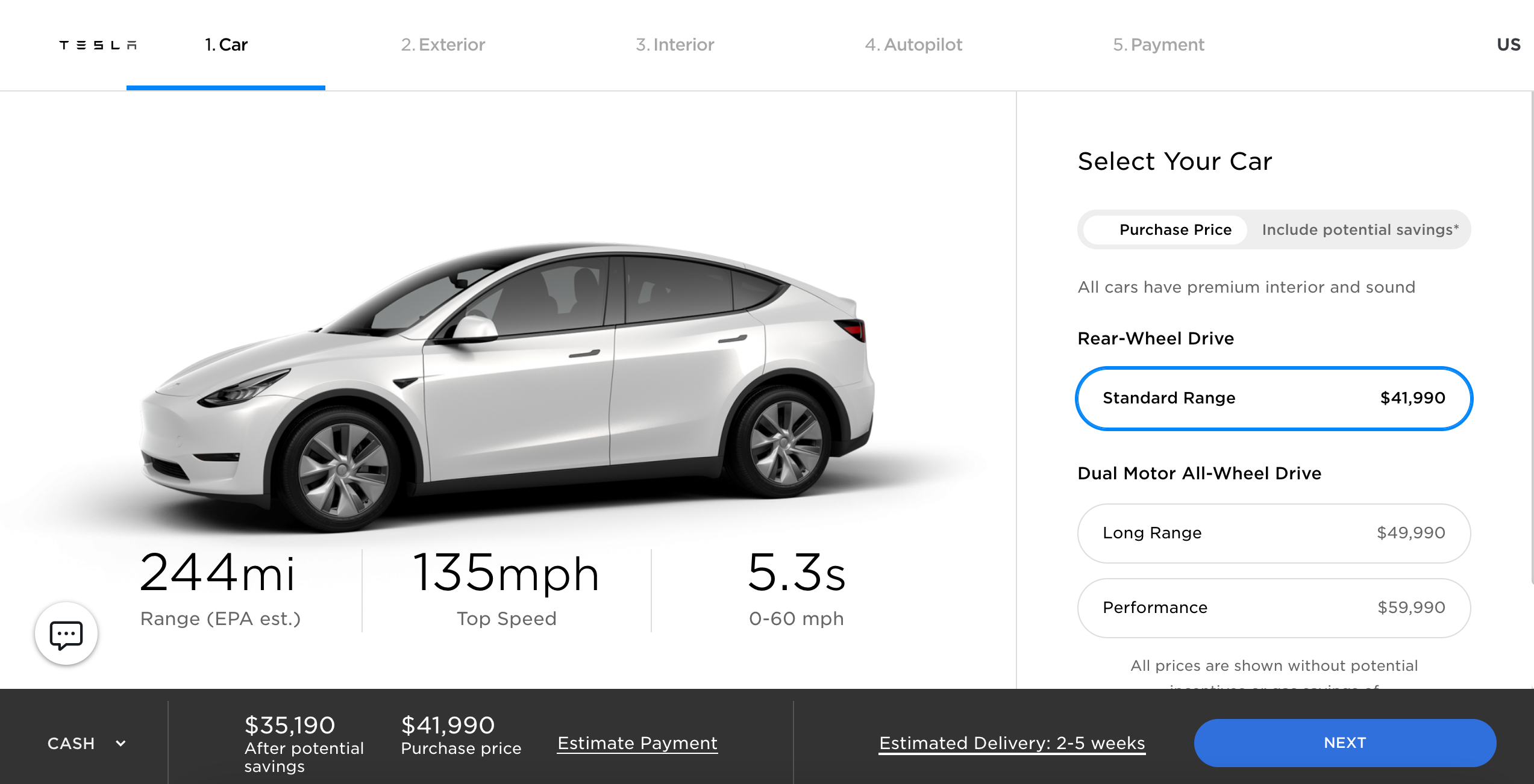 $41,990, Tesla Standard Range Model Y is now available on the US official website.