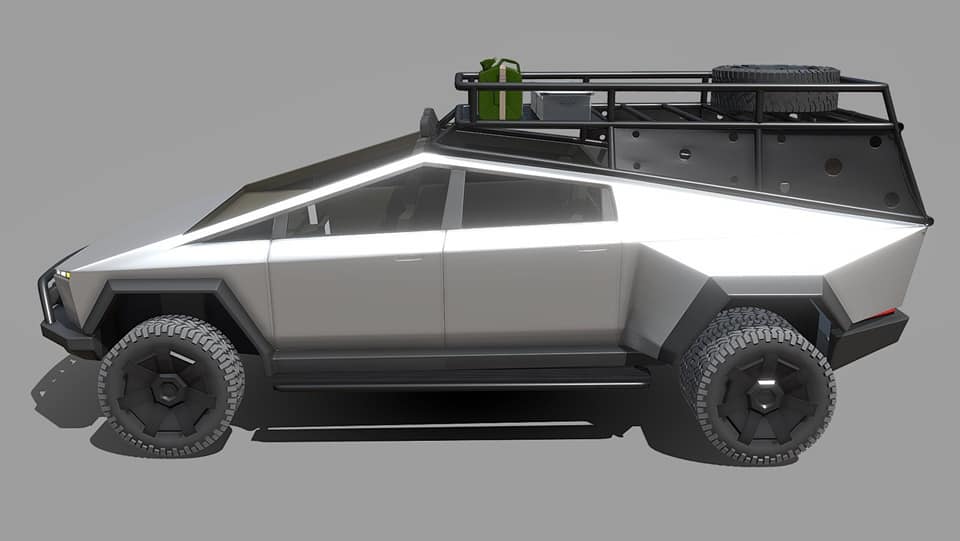 Another rendering of a modified Tesla Cybertruck.