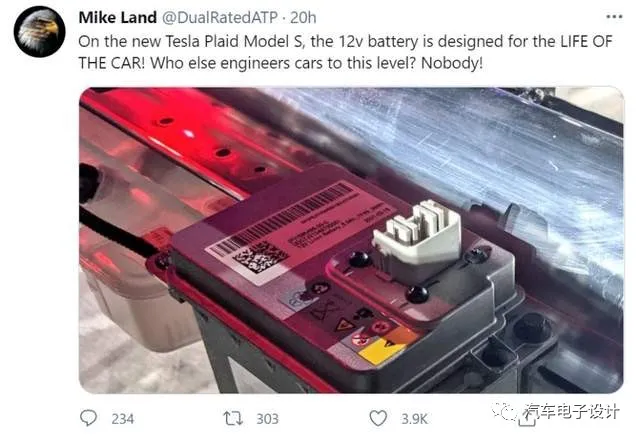 The 12V battery of Tesla Model S Plaid.