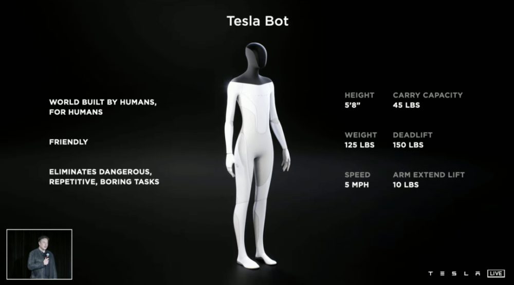 Tesla's AI Day unexpectedly unveiled a humanoid robot named "Tesla Bot".