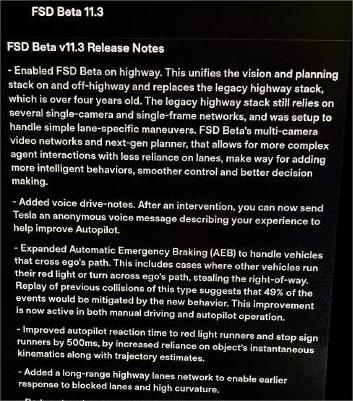 FSD Beta v11.3 software update release notes (employee version) are out.