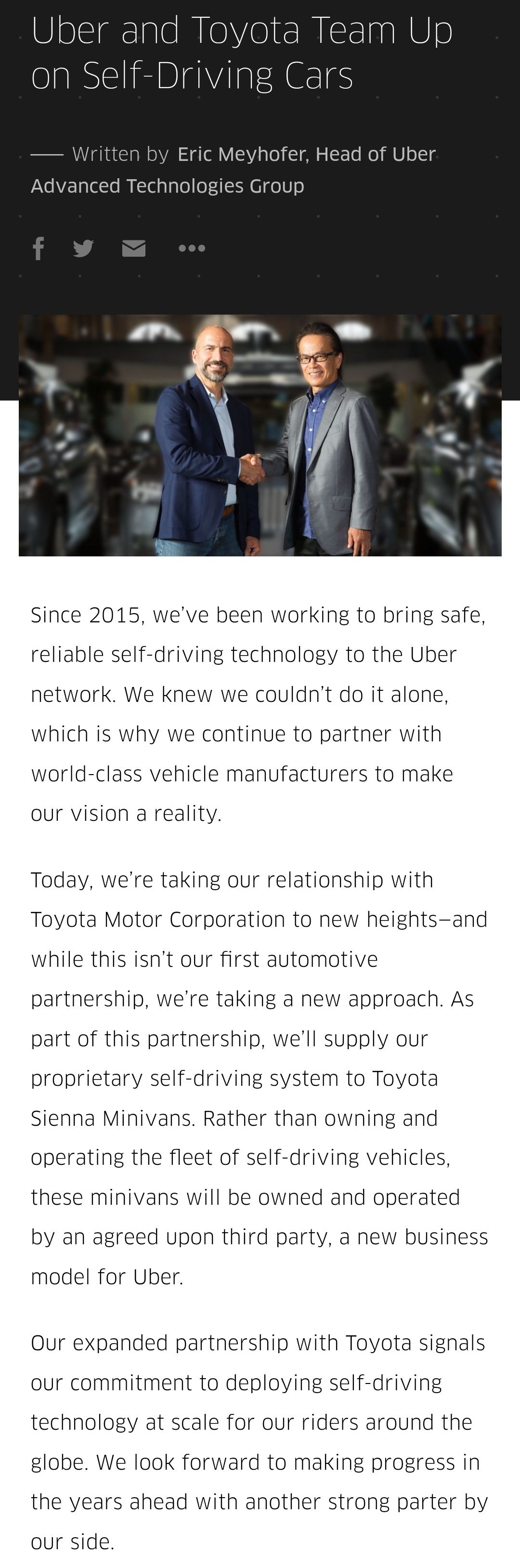 Uber and Toyota announcements comparison