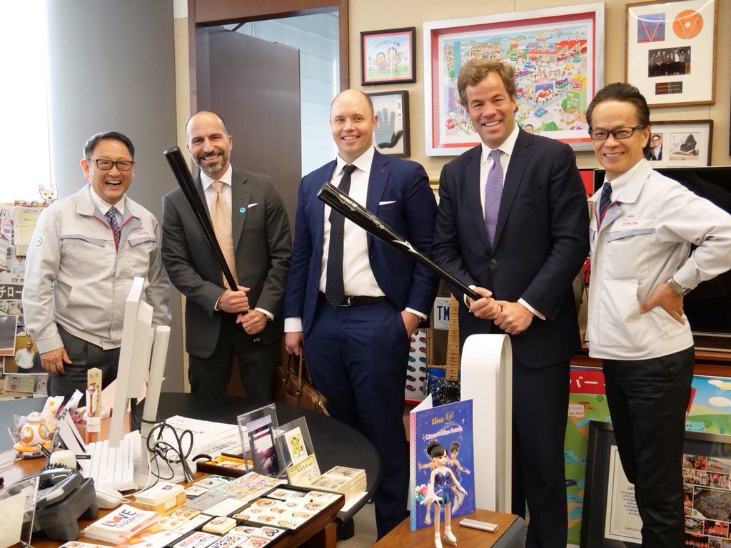 Left to right: Akio Toyoda, Dara Khosrowshahi, Shigeki Tomoyama