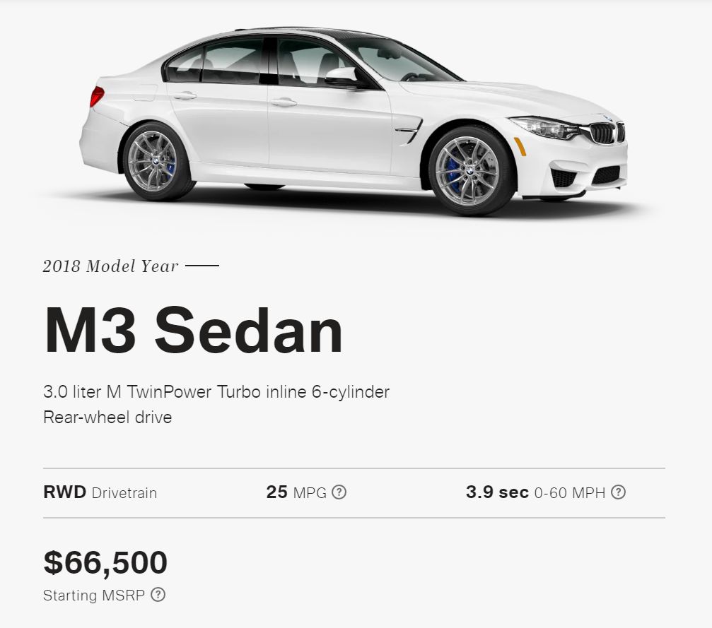 BMW M3 US official website price screenshot