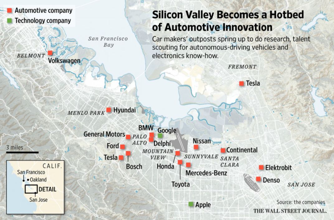 Giants engaged in the development of autonomous driving technology in Silicon Valley